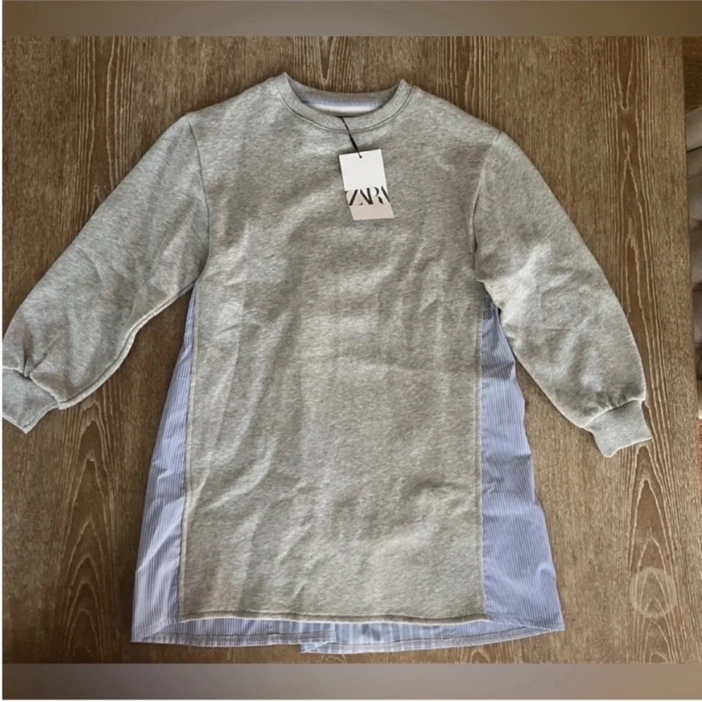 Zara kids, gray marl, CONTRASTING STRIPED PLUSH DRESS, 8-9 years